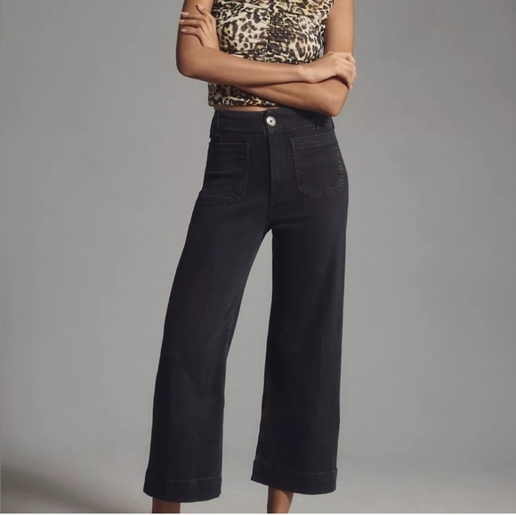 Mauve The Colette Denim High-Rise Cropped Wide-Leg Jeans  Wash Black - Size 31P - Picture 1 of 16